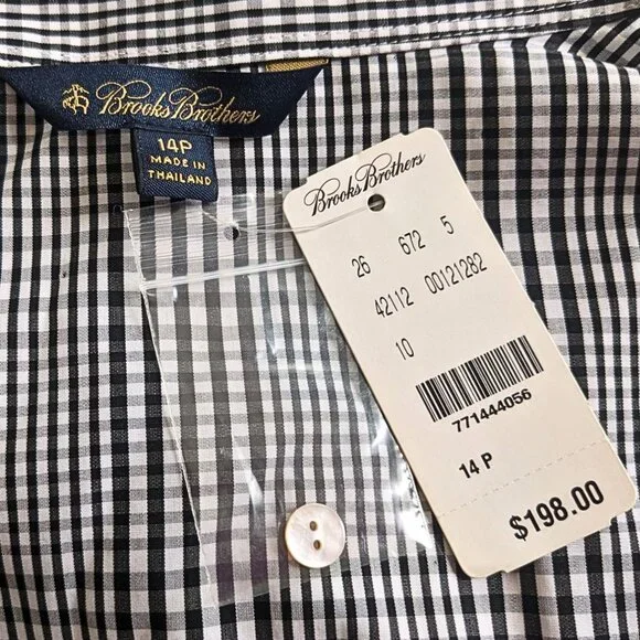 NWT BROOKS BROTHERS Grey Spirit Tartan Gingham LongSleeve Midi Shirtdress Sz 14P - Picture 3 of 10